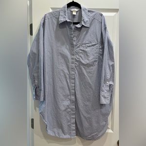 Oversized white and blue striped button up shirt